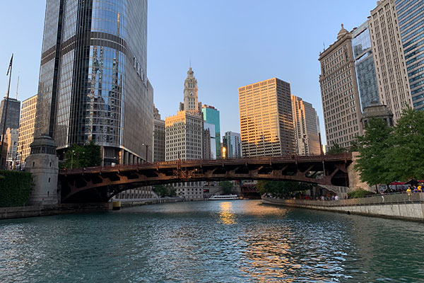 Looking East on the Chicago River toward the Wrigley Building