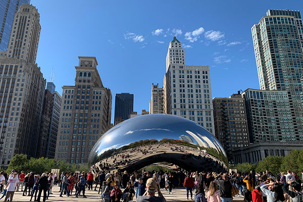 Crowds gather at the Bean - better known as Cloud Gate