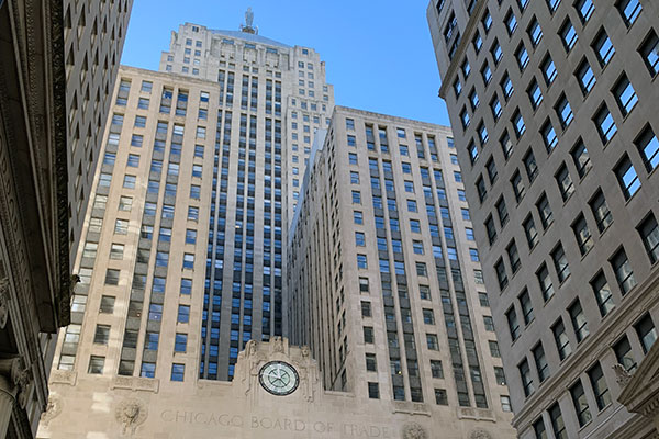 Looking up at the Chicago Board of Trade Building