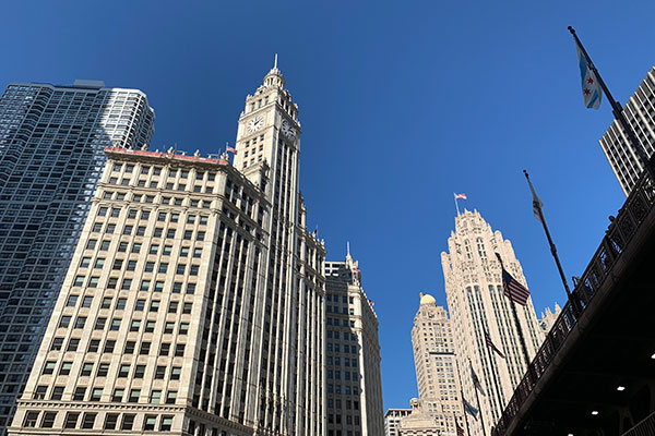 View of Wrigley Building from Michigan Avenue Bridgehouse