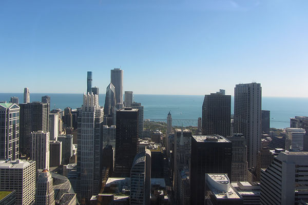 Chicago skyline looking toward the lake from Bank of America Tower