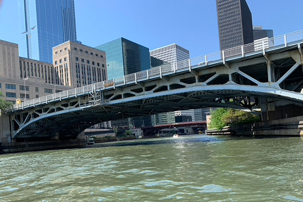 Approaching a bridge on the Chicago River