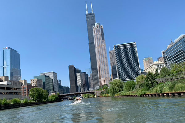 Approaching Sears Tower on Chicago River