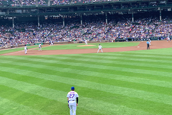 Game action at Wrigley Field