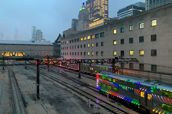 Trains with Christmas lights