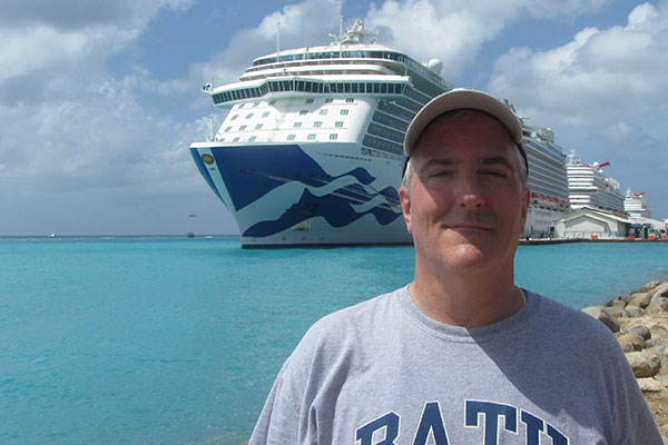 Pat with Regal Princess in background in Aruba