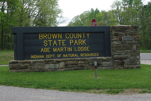Sign: Brown County State Park - Abe Martin Lodge - Indiana Dept. of Natural Resources