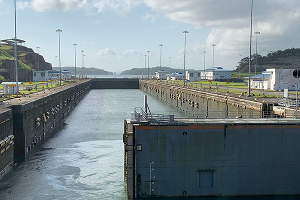 View if Panama Canal from cruise ship