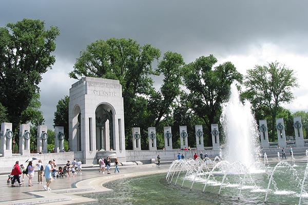 People visiting the World War 2 Memorial in Washington DC