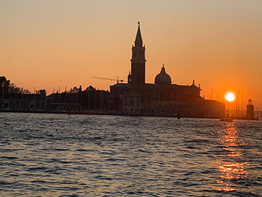 Venice as sun sets over water