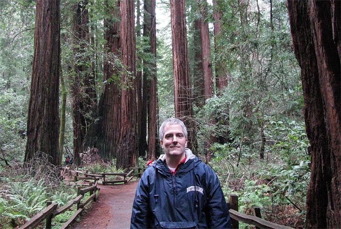 Pat on wooden path in Muir Woods