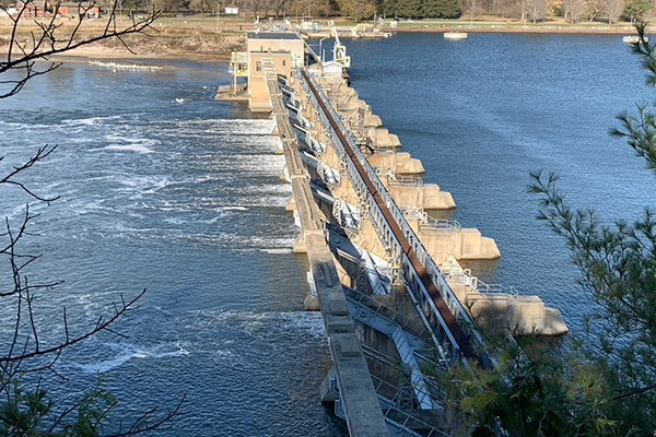 Water goes over dam