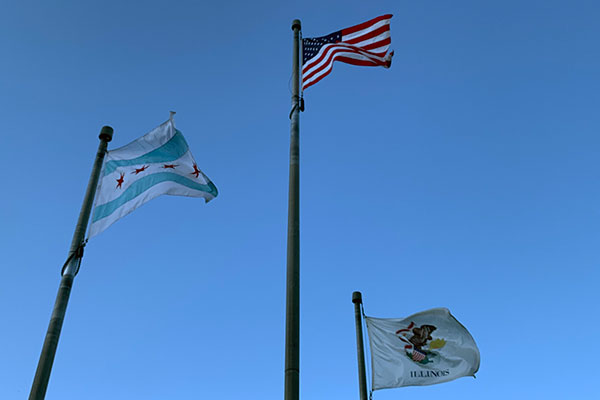 Flags of USA, Chicago and Illinois