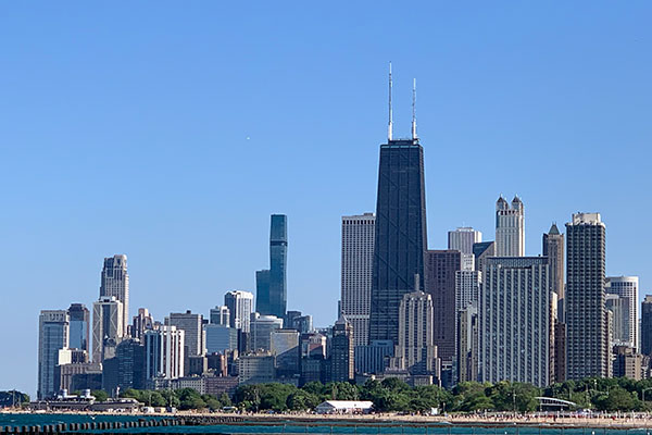 Beach with Chicago skyline in background