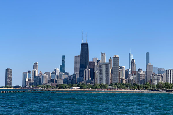 Hancock Building in center of Chicago skyline