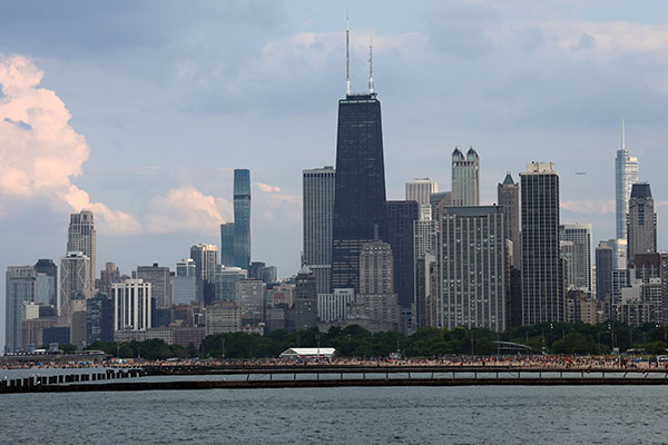 Hancock Building beyond lake