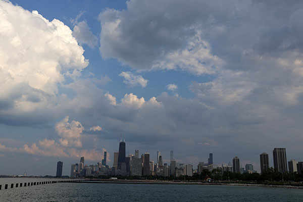 Early evening looking toward downtown along lake