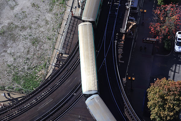 Train on elevated tracks