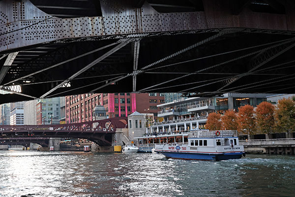 View of Riverwalk from under a bridge