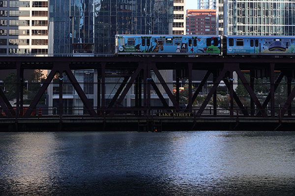 Elevated train on bridge