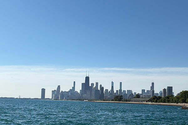 Skyline beyond lake