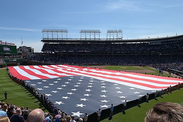 American flag on field