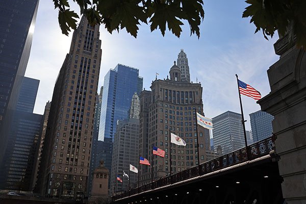 Michigan Avenue Bridge along Chicago River