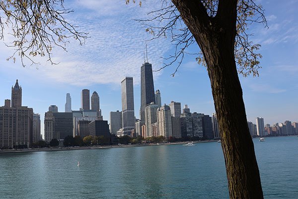 John Hancock Building view from Milton Lee Olive Park