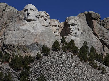 Mount Rushmore with blue sky