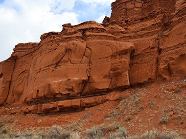 Red rocks with perennials in front