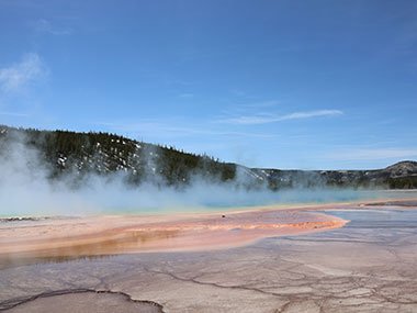 Steam above red pool