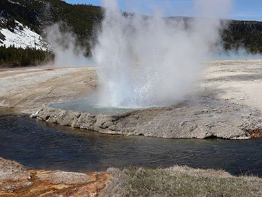 Small geyser eruption at Yellowstone National Park