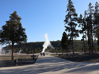 Walkway to Old Faithful at Yellowstone National Park