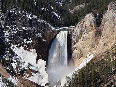 Snow next to the Lower Falls