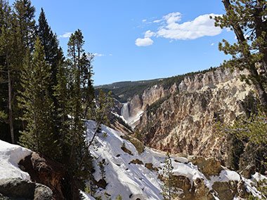 Snow on cliffs in Yellowstone National Park