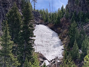 Yellowstone National Park waterfall flows like river