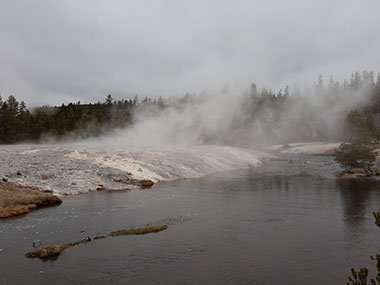 Yellowstone National Park geyser field steams