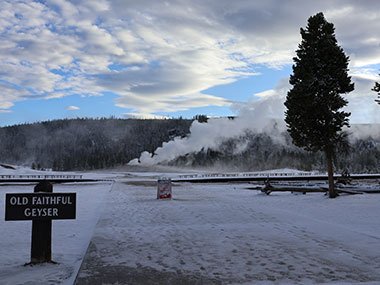Sign reads Old Faithful Geyser
