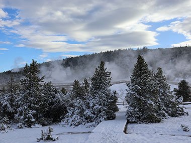 Yellowstone National Park path snow covered