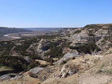 Theodore Roosevelt National Park blue sky over valley