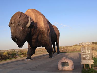 World's Largest Buffalo stands next to sign