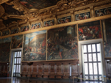 Paintings above windows and on ceiling