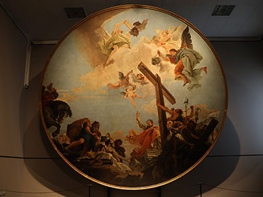 Round painting of bible scene