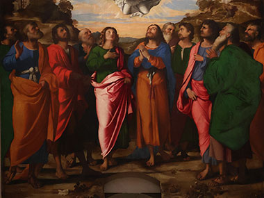 Painting of angel hovering over crowd