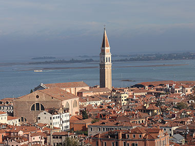 Bell tower in the distance as seen from St. Mark's Bell Tower