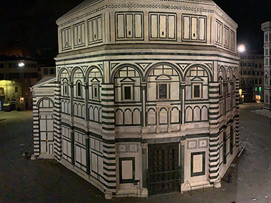 Baptistery at night with no people around