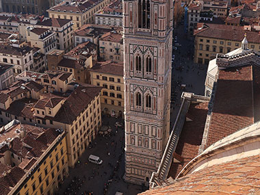 Looking down at base of bell tower