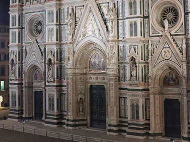 Entrance to Cathedral at night