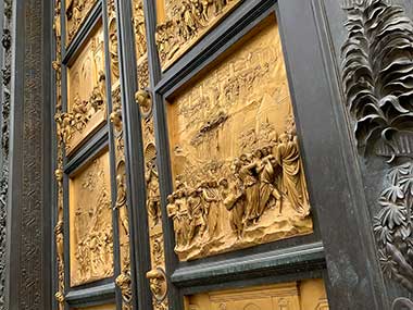 Golden murals on door