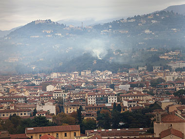 Fire smoldering in hills